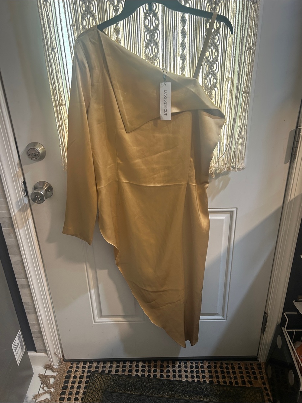 One-Shoulder Satin Asymmetric Dress in Gold